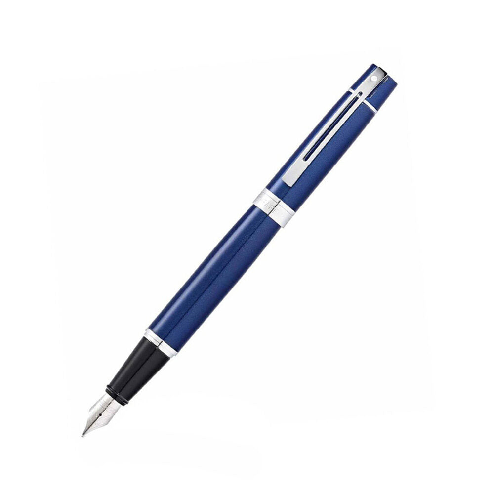 Sheaffer 300 E9341 Glossy Blue with Chrome Trim Fountain Pen - Medium Nib