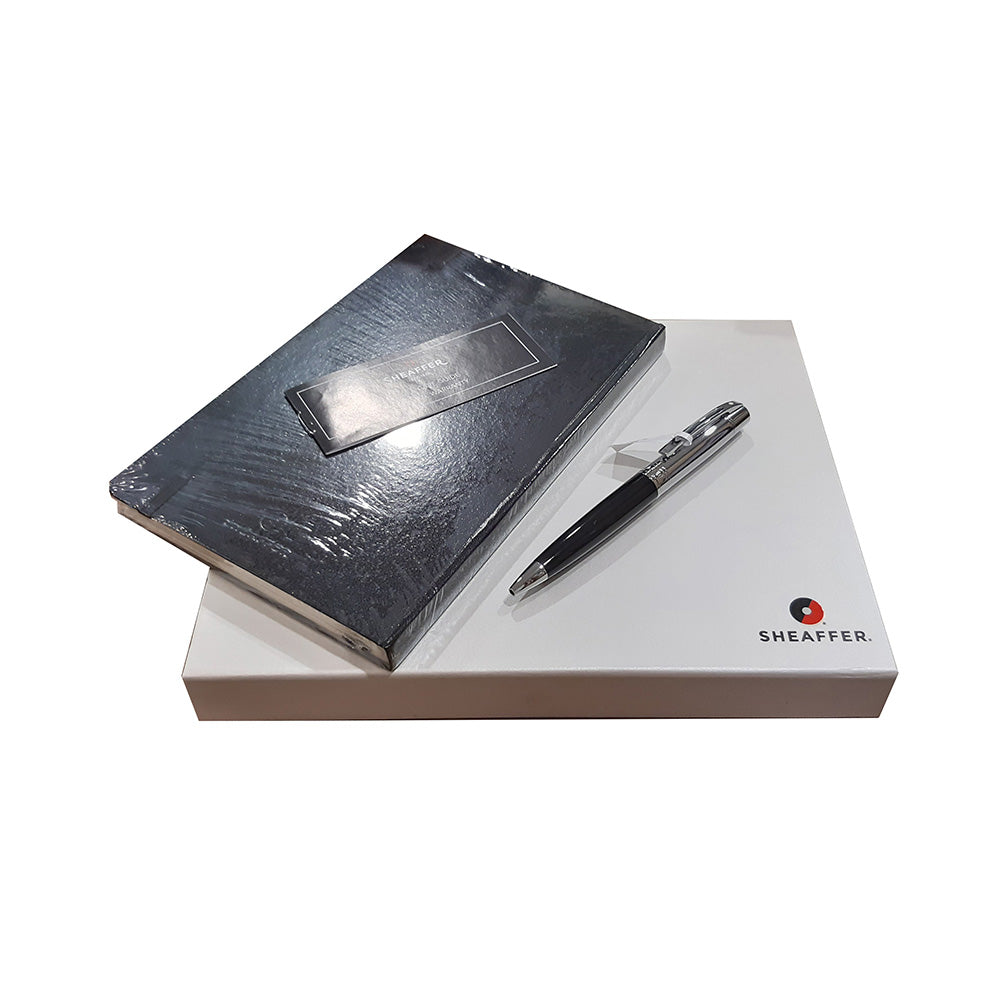 Sheaffer Gift 300 9314 Glossy Black Chrome Cap & Chrome Trim Ball Pen with A5 Notebook