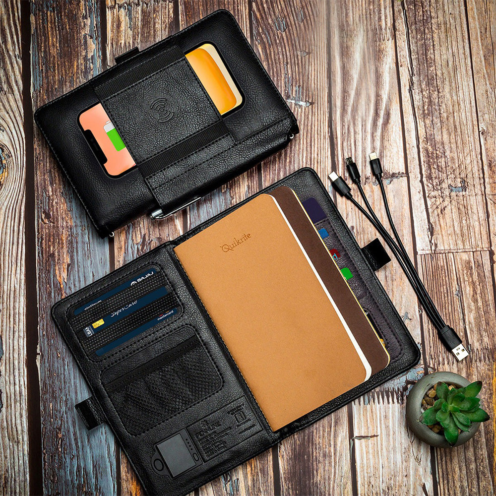 Pennline Superbook-Mini Organiser with Wireless Charging and 4000mAh Powerbank - Coffee Brown