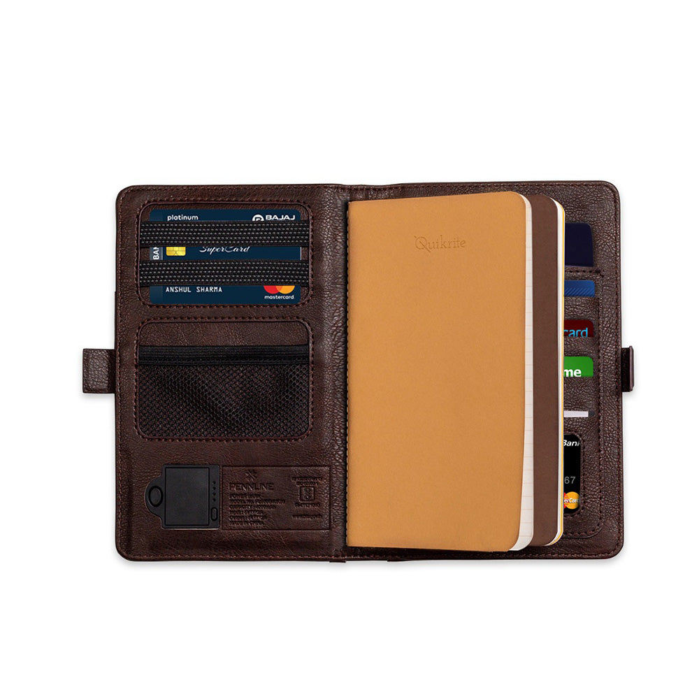 Pennline Superbook-Mini Organiser with Wireless Charging and 4000mAh Powerbank - Coffee Brown