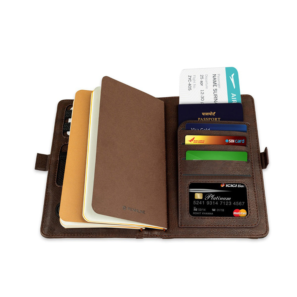 Pennline Superbook-Mini Organiser with Wireless Charging and 4000mAh Powerbank - Coffee Brown
