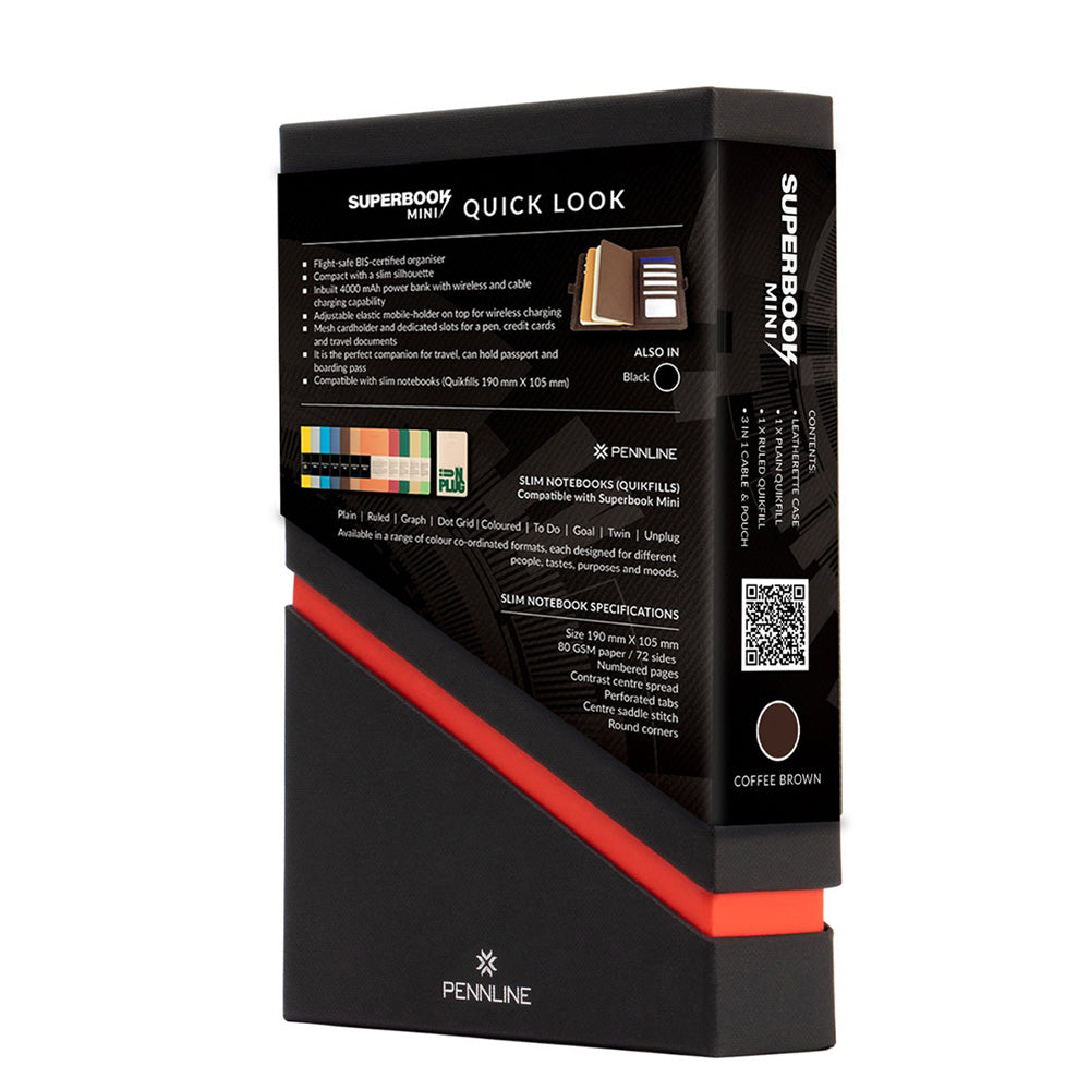 Pennline Superbook-Mini Organiser with Wireless Charging and 4000mAh Powerbank - Coffee Brown