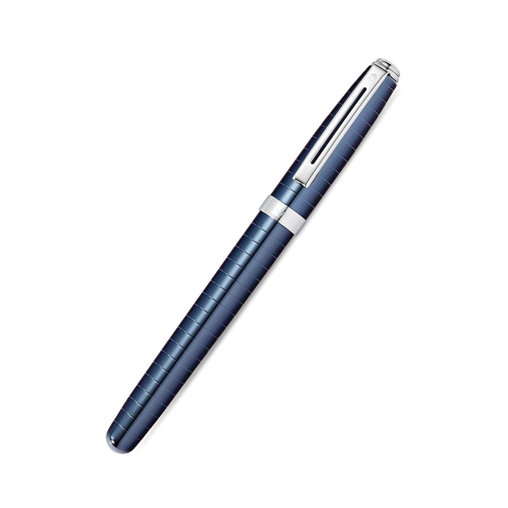 Sheaffer Prelude 9163 Deep Blue with Chrome-Plated Horizontal Line Engravings and Trim Rollerball Pen