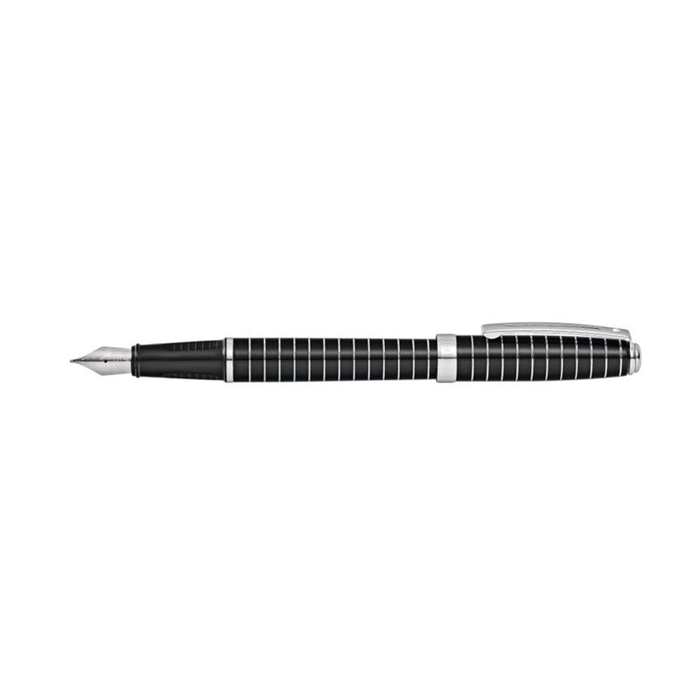 Sheaffer Prelude 9164 Black Lacquer with Horizontal Chrome Plated Engravings & CT Fountain Pen - Medium Nib