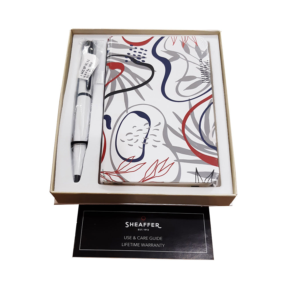 Sheaffer Gift VFM A9425 Glossy White Ballpoint Pen with Multicolor Hard Cover A6 Notebook