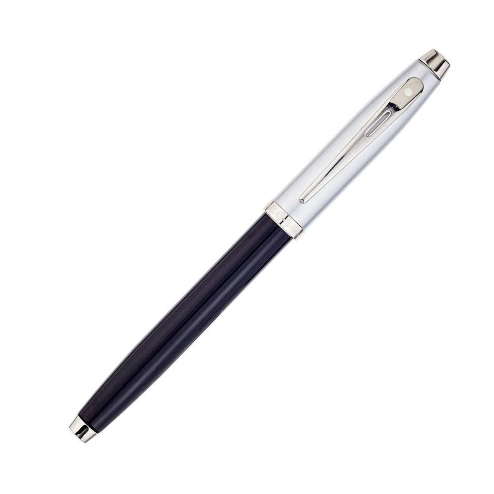 Sheaffer 100 E9313 Glossy Black Barrel Brushed Chrome Cap with Chrome Trim Fountain Pen - Medium Nib