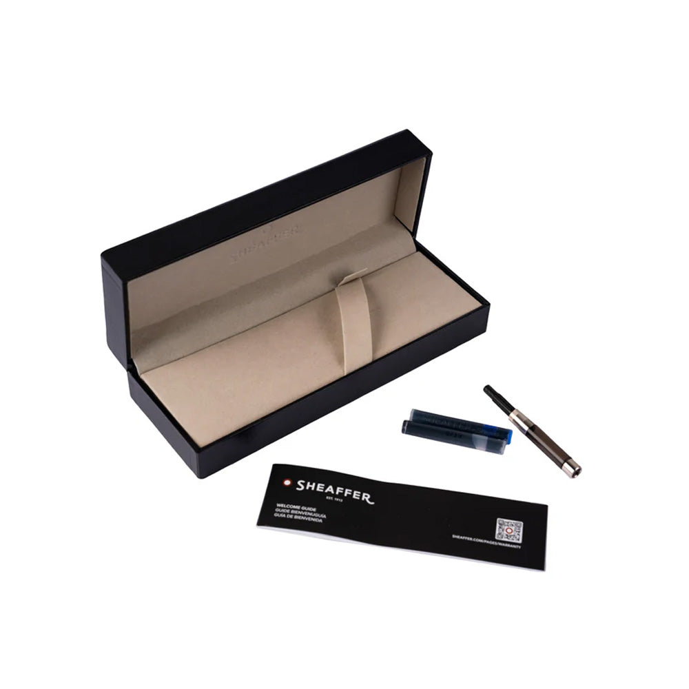 Sheaffer 100 E9313 Glossy Black Barrel Brushed Chrome Cap with Chrome Trim Fountain Pen - Medium Nib