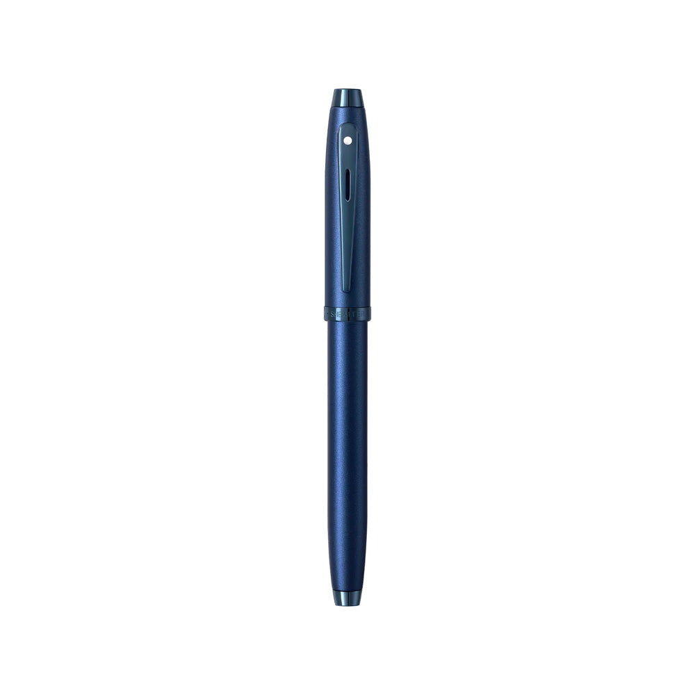 Sheaffer 100 9371 Satin Blue with PVD Blue Trim Fountain Pen - Medium Nib