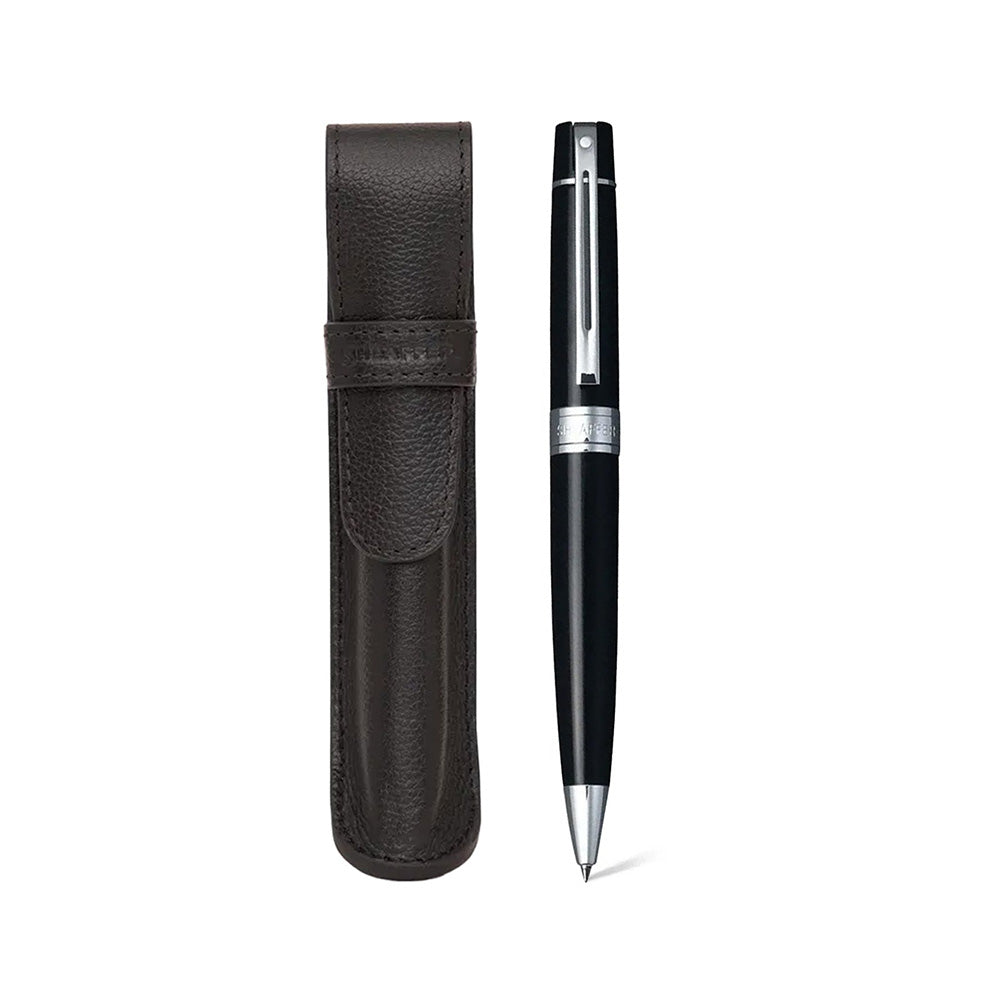 Sheaffer Giftset 300 G9312 Glossy Black with Chrome Trim Ball Pen with Pen Pouch