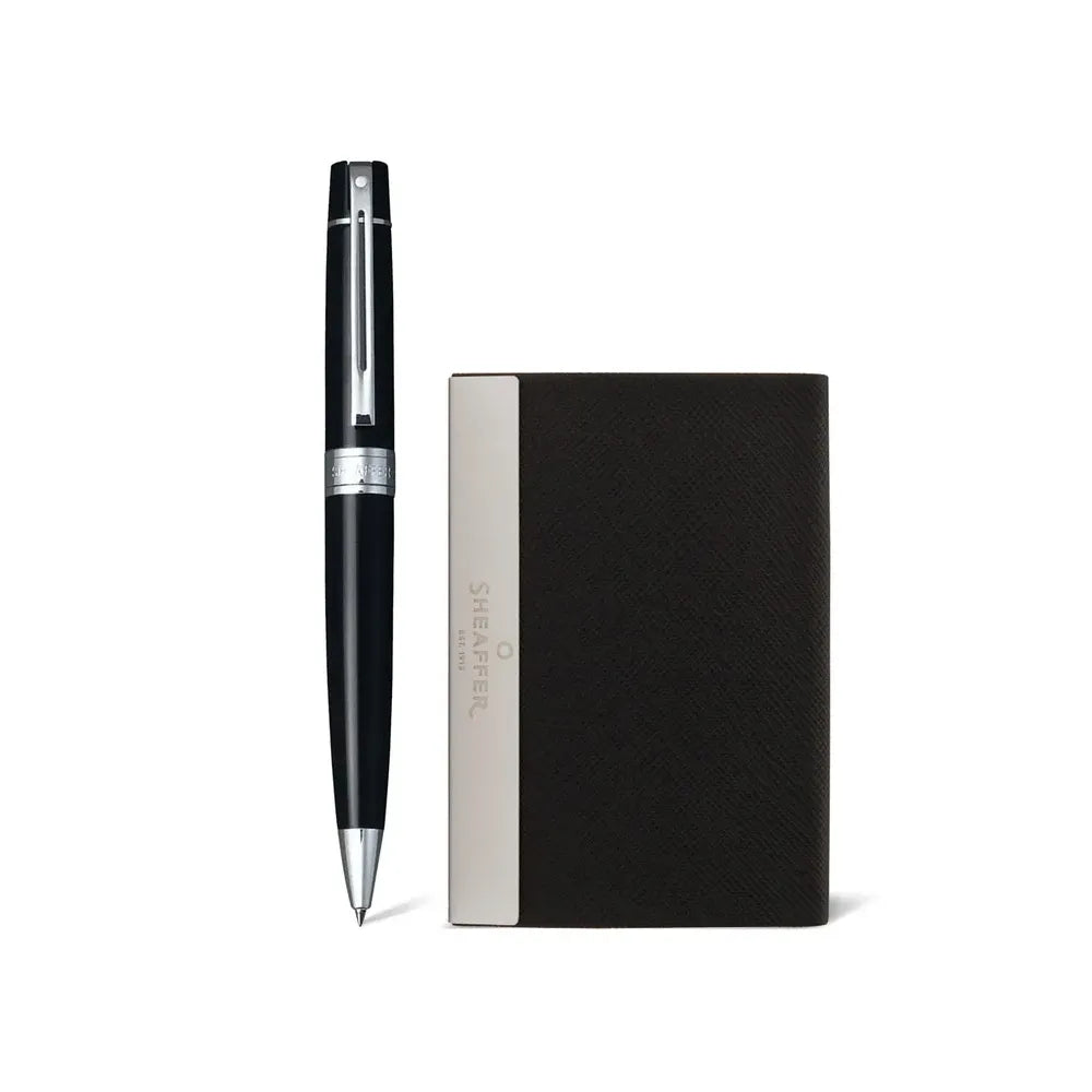 Sheaffer Gift Set 300 G9312 Glossy Black CT Ball Pen with Business Card Holder