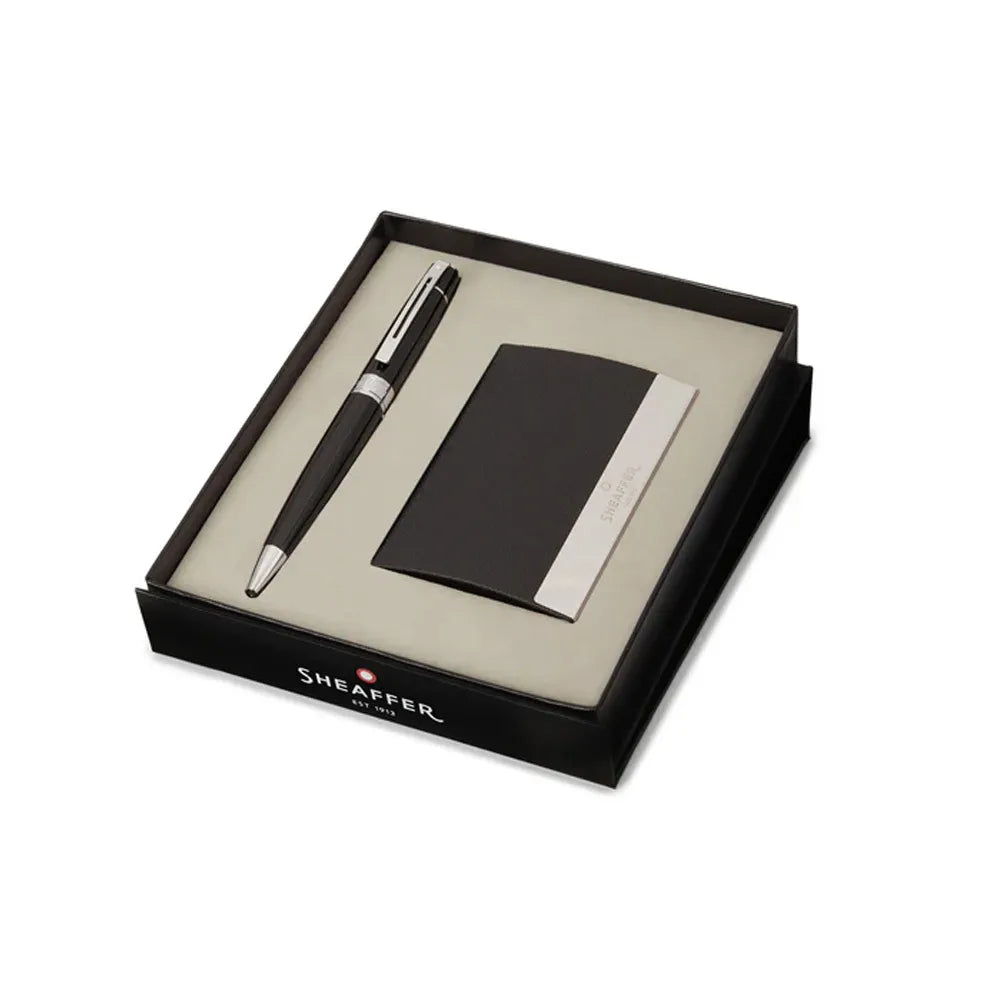 Sheaffer Gift Set 300 G9312 Glossy Black CT Ball Pen with Business Card Holder