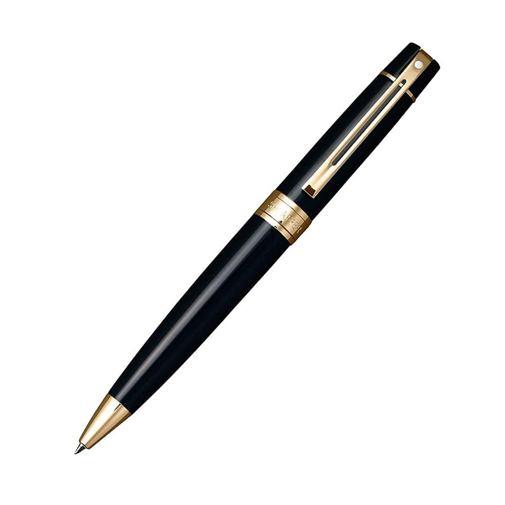 Sheaffer Gift 300 9325 Glossy Black with Gold-Tone Trim Ball Pen with Gold Table Clock