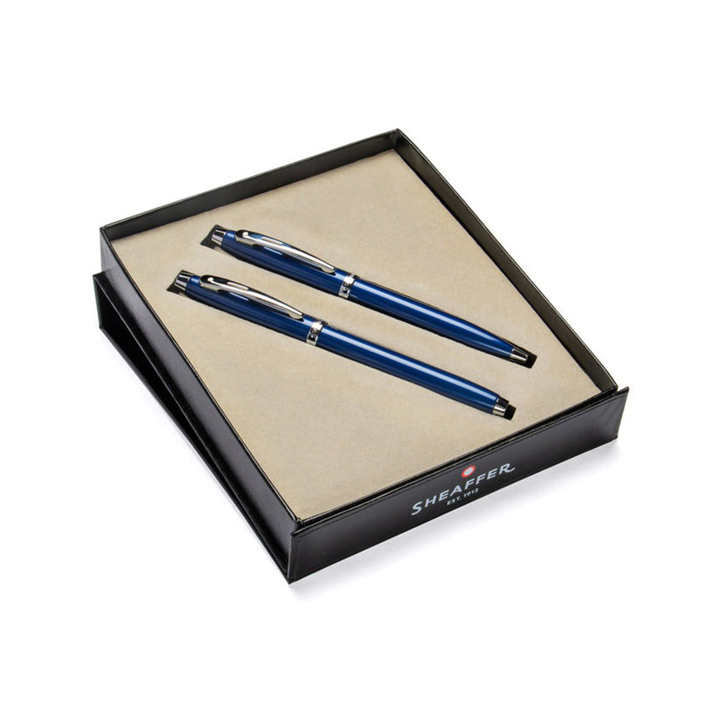 Sheaffer Gift Set S100 9339 Glossy Blue With Chrome Trim Ballpoint Pen & Rollerball Pen