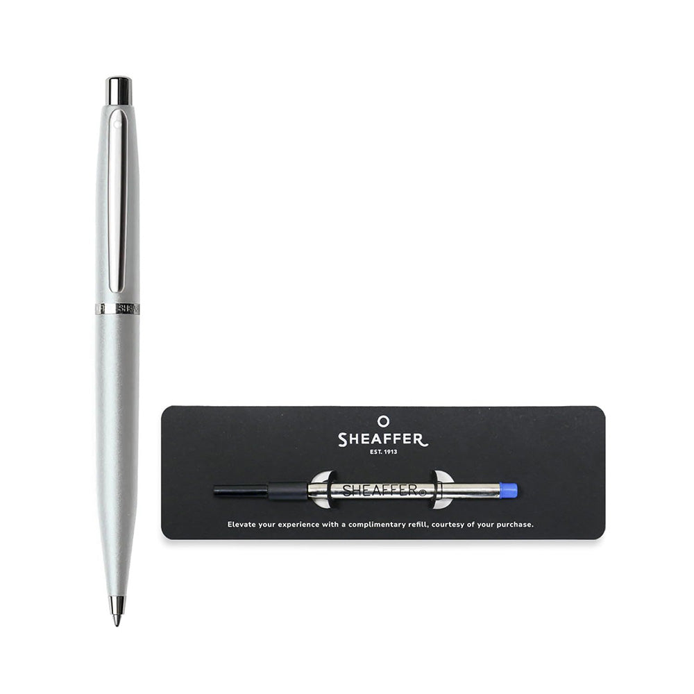 Sheaffer VFM E9400 Strobe Silver Chrome-Plated Trim Ballpoint Pen with Additional Refill