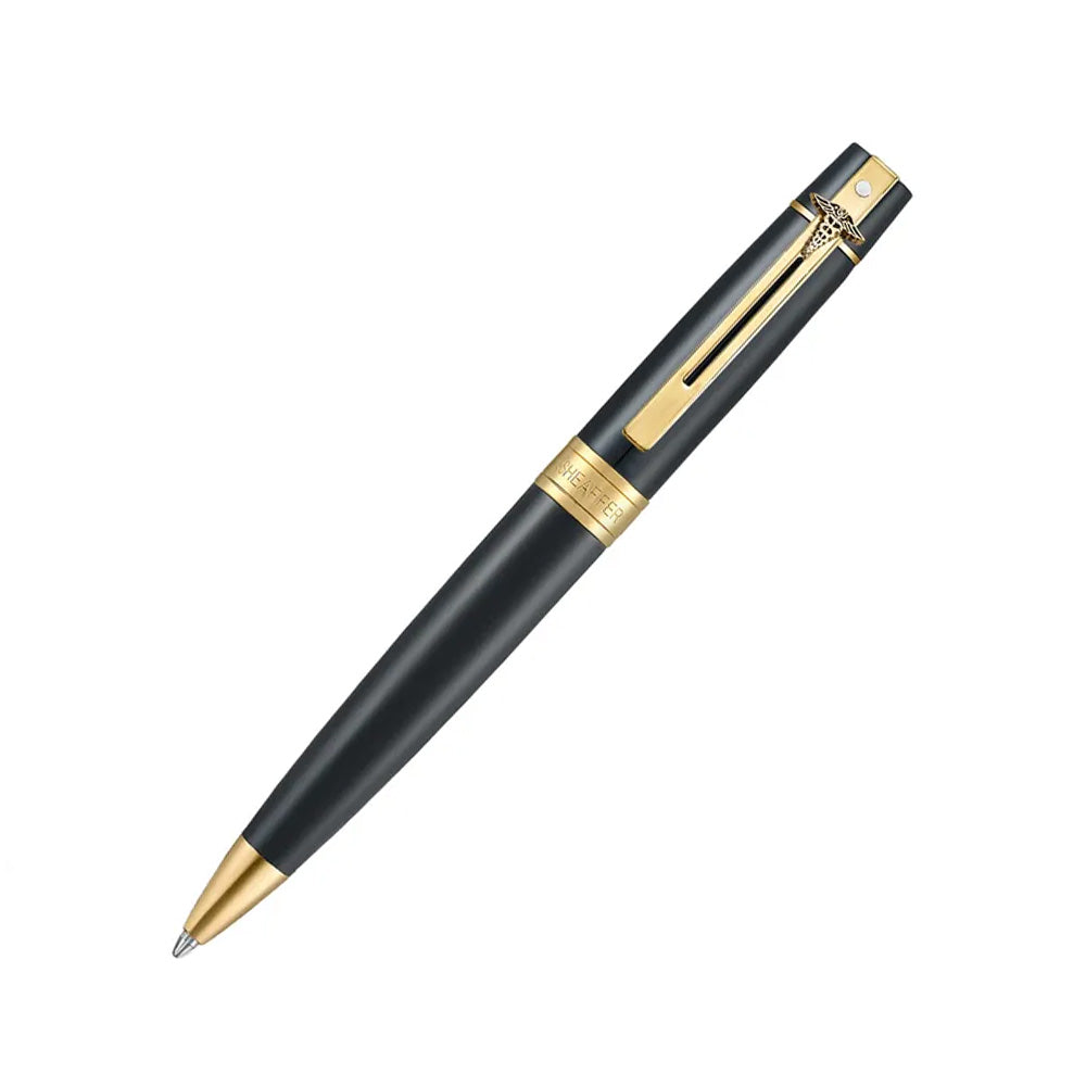 Sheaffer 300 E9325 Glossy Black with Gold-Tone Trim Ball Pen with Gold Doctor Emblem