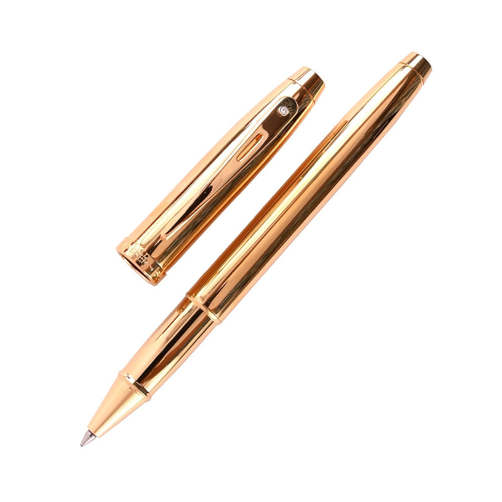 Sheaffer 100 E9372 PVD Gold with PVD Gold Trim Rollerball Pen With Brilliant Diamond Embellishment