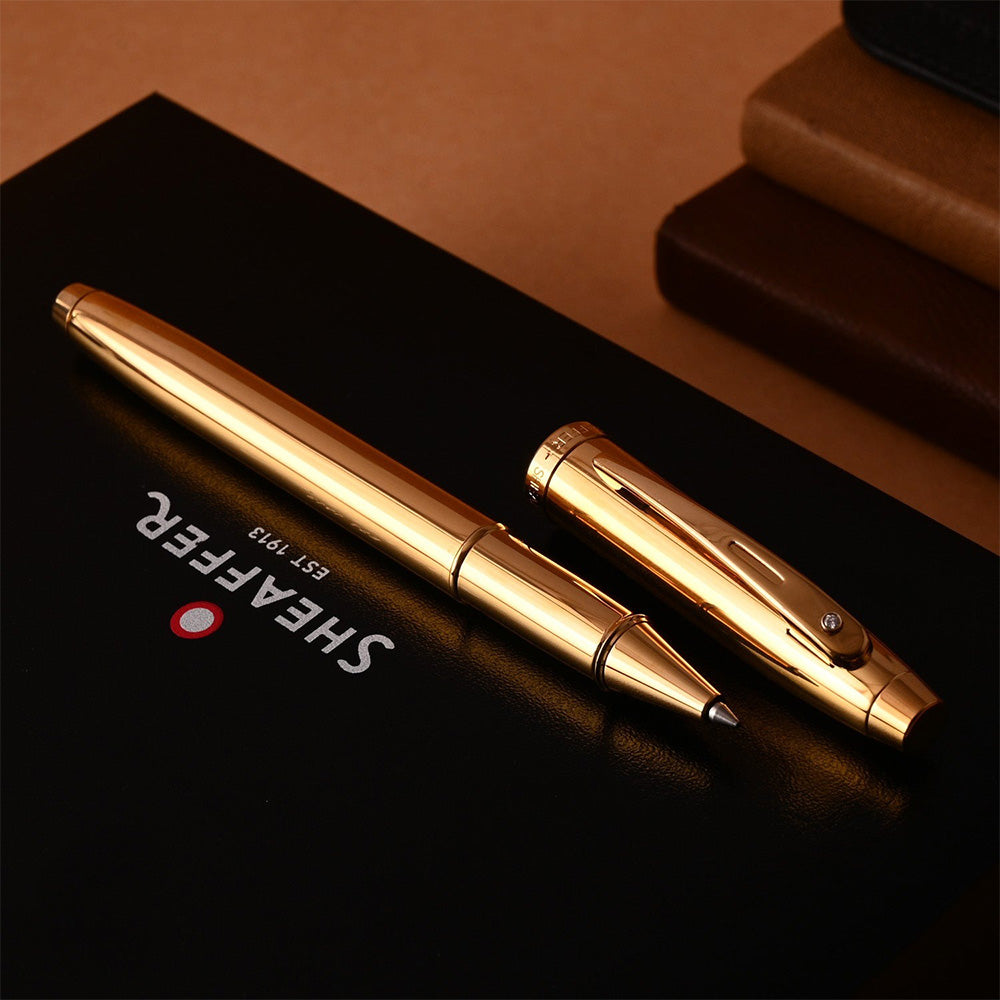 Sheaffer 100 E9372 PVD Gold with PVD Gold Trim Rollerball Pen With Brilliant Diamond Embellishment