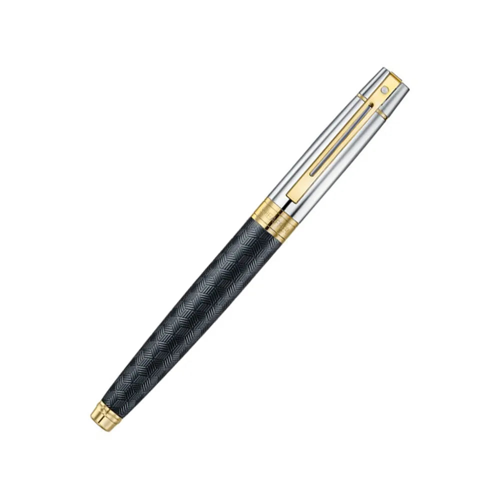 Sheaffer 300 9347 Engraved Black with Chrome Cap and Gold Trims Rollerball Pen