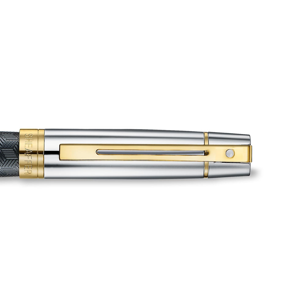 Sheaffer 300 9347 Engraved Matte Black and Chrome Cap with PVD Gold Trim Fountain Pen - Fine Nib