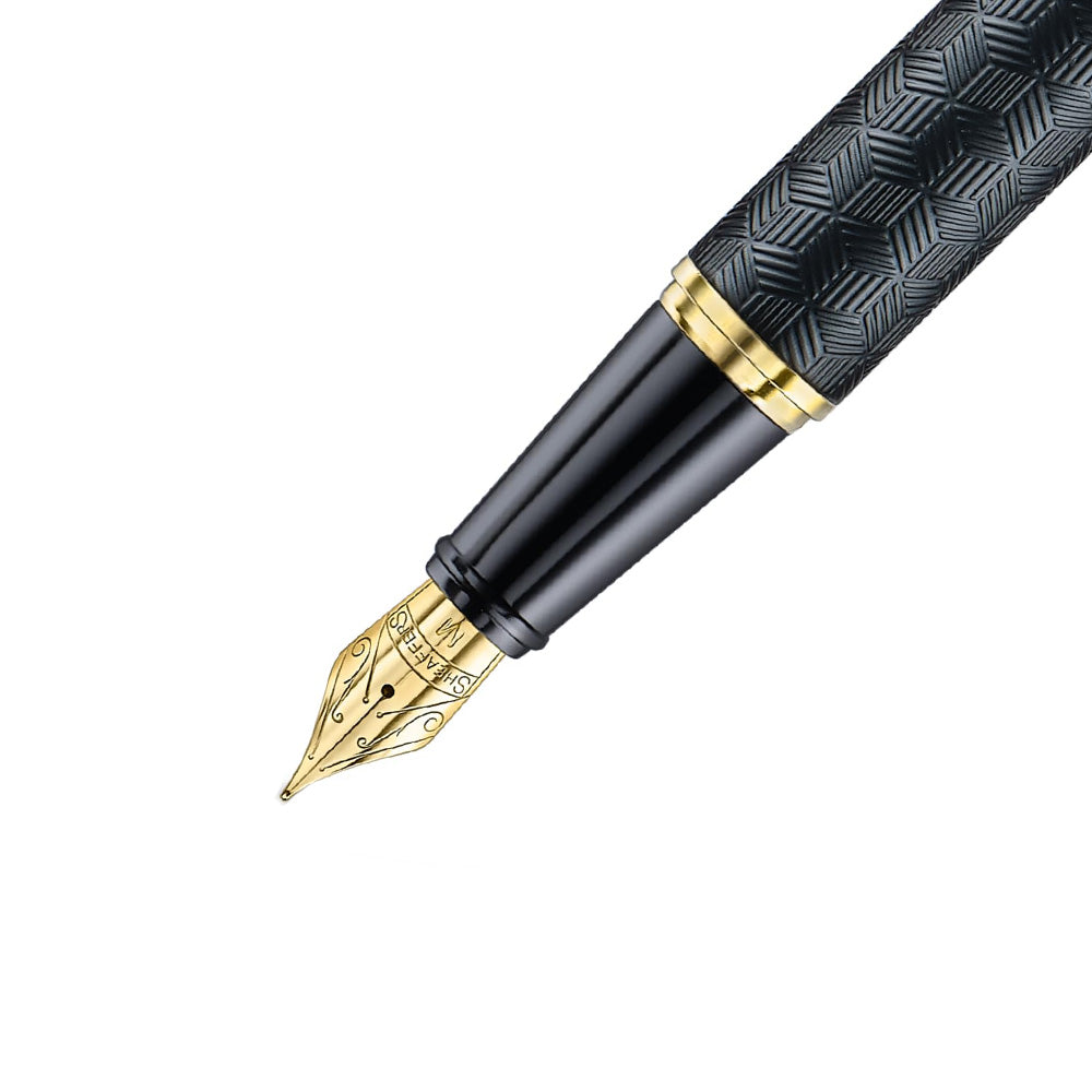 Sheaffer 300 9347 Engraved Matte Black with Chrome Cap and Gold Trims Fountain Pen - Medium Nib
