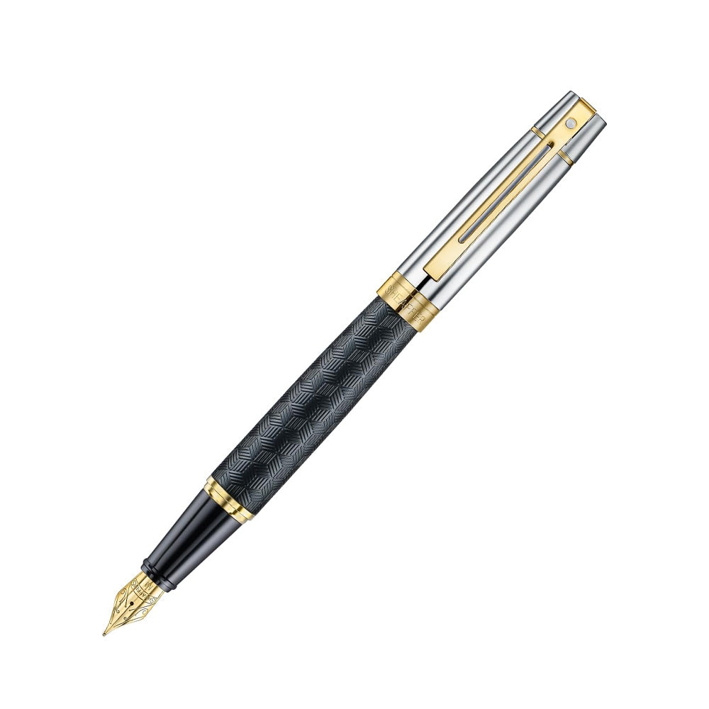 Sheaffer 300 9347 Engraved Matte Black with Chrome Cap and Gold Trims Fountain Pen - Medium Nib