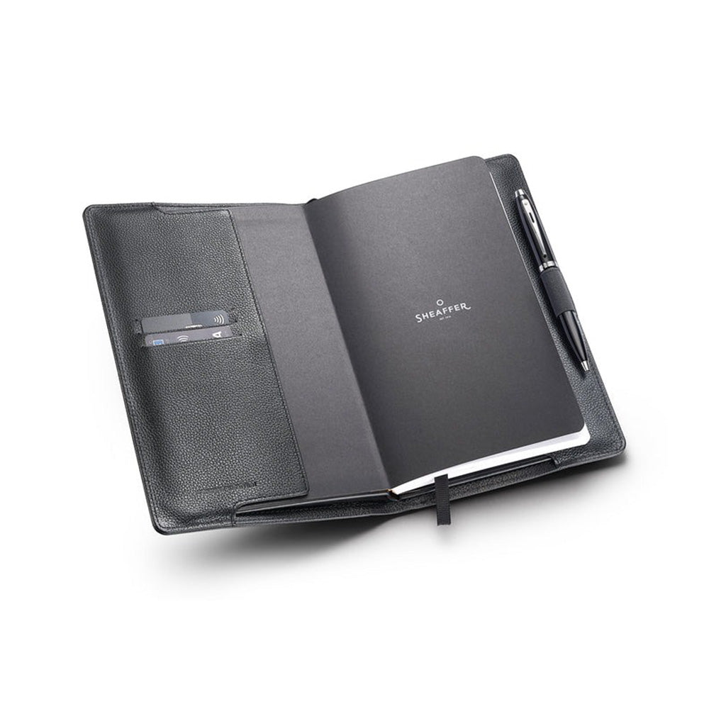 Sheaffer 100 Gift G9338 Glossy Black with Chrome-Plated Trim Ballpoint Pen with Leather Notebook Jacket