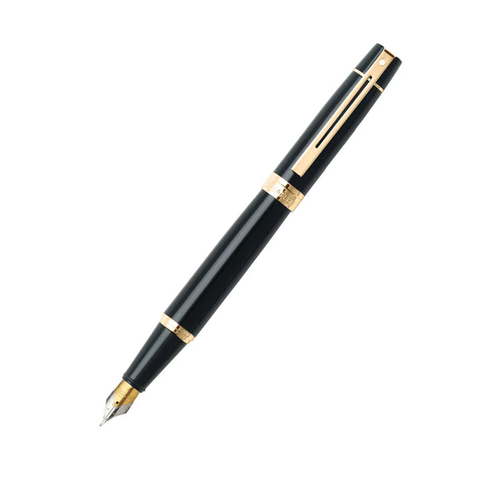 Sheaffer Giftset 300 G9325 Glossy Black Gold Tone Trim FP M + Skrip Black Ink Bottle 50ml