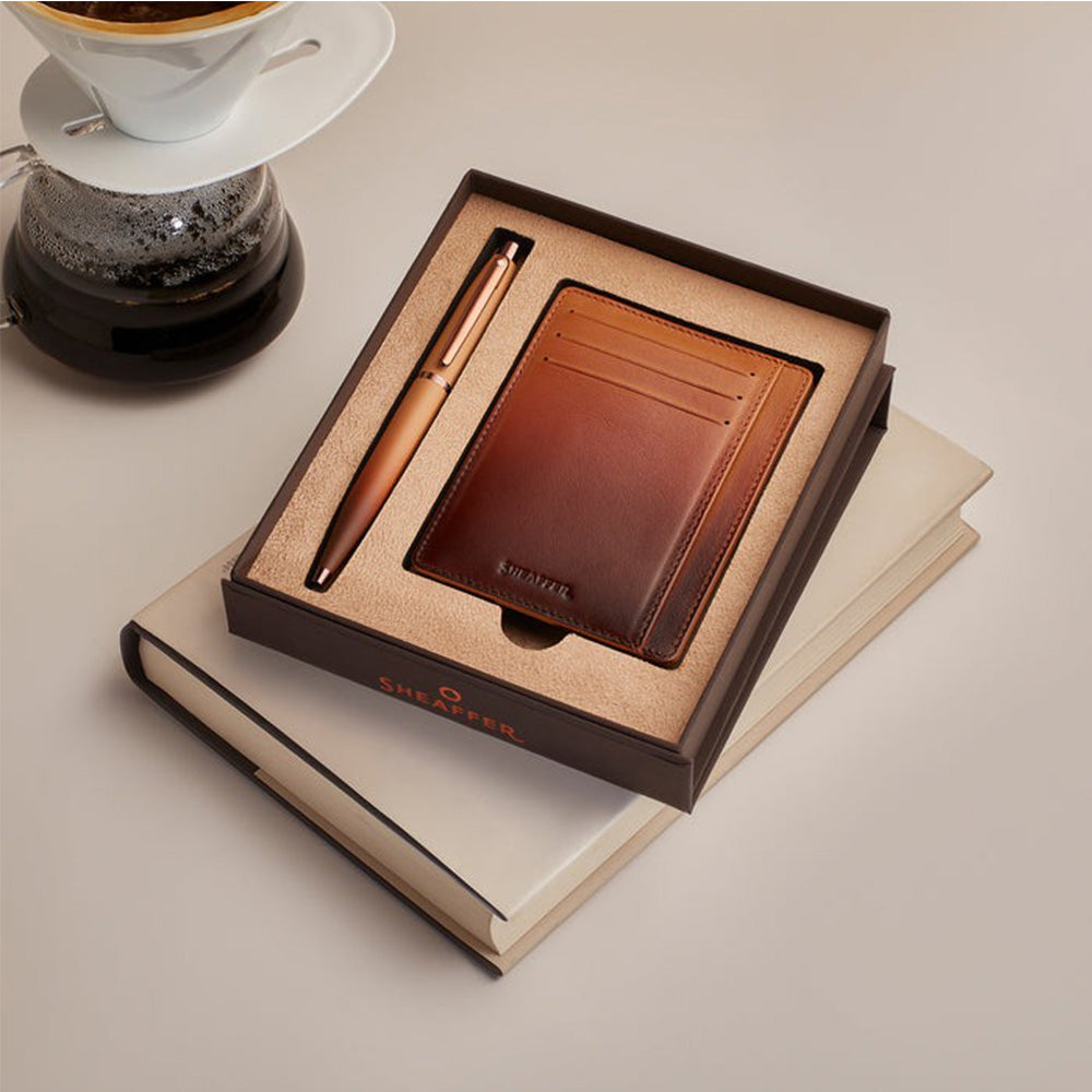 Sheaffer Giftset VFM G9428 Coffee Edition Matt Brown with Regal Brown PVD Trims Ball Pen and Credit Card Holder