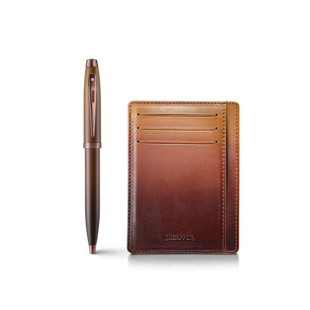 Sheaffer Giftset 100 G9374 Coffee Edition Matt Brown with Regal Brown PVD Trims Ball Pen and Credit Card Holder