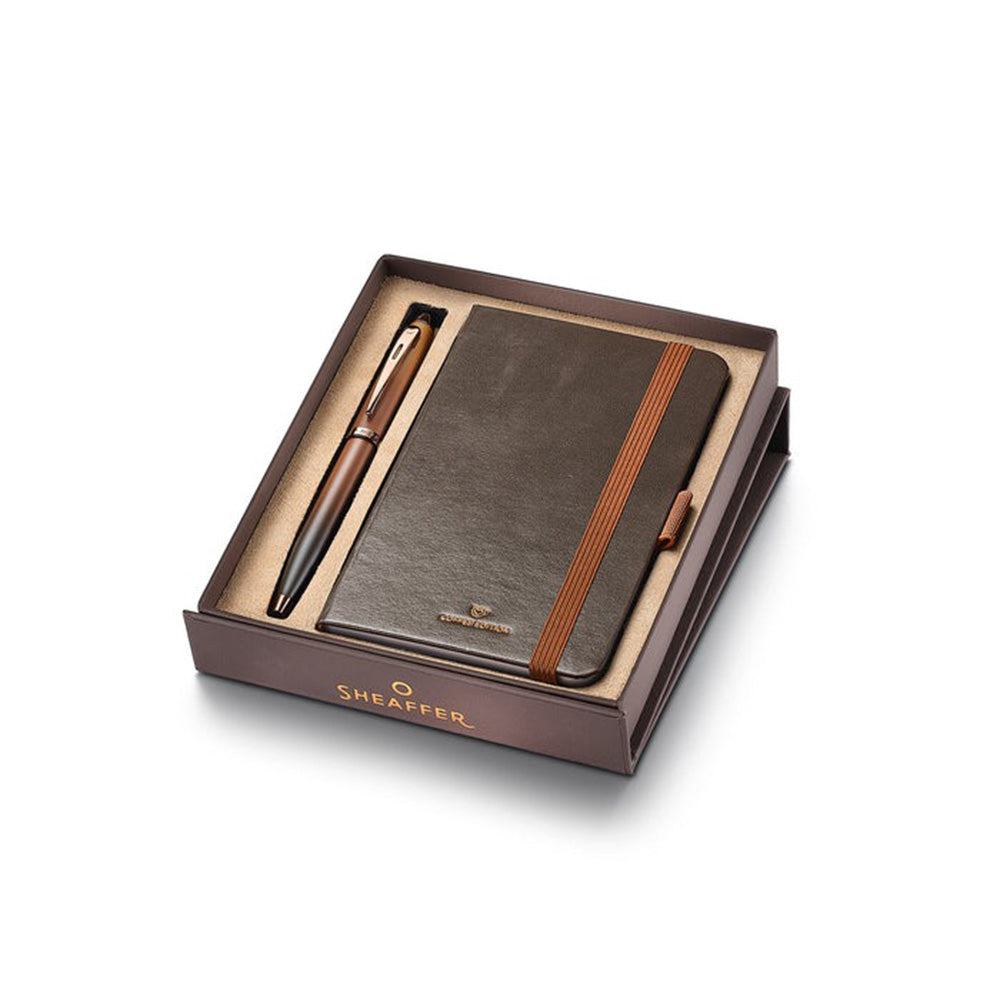 Sheaffer Giftset 100 G9374 Coffee Edition Matt Brown with Regal Brown PVD Trims Ball Pen with Coffee Small Notebook