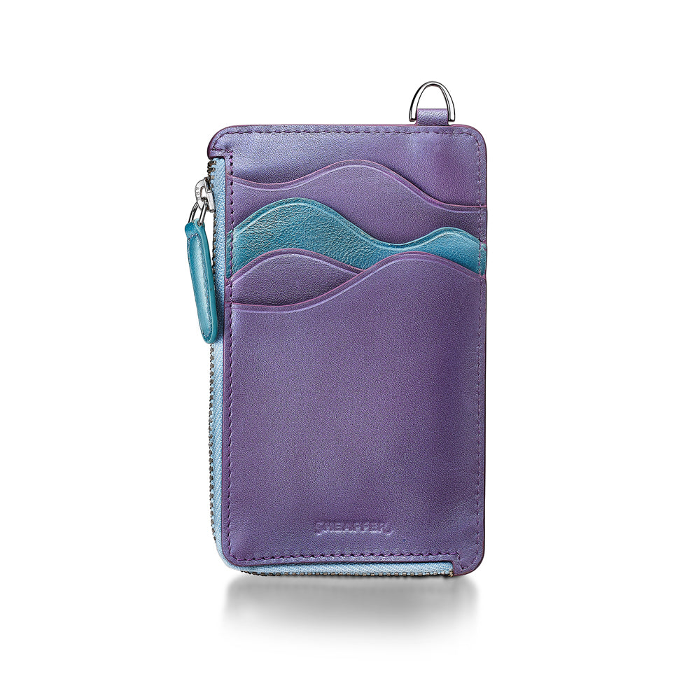 Sheaffer Expressions Gift Set Blue and Purple Pearlised Gradient Ballpoint Pen with Genuine Leather Card Case