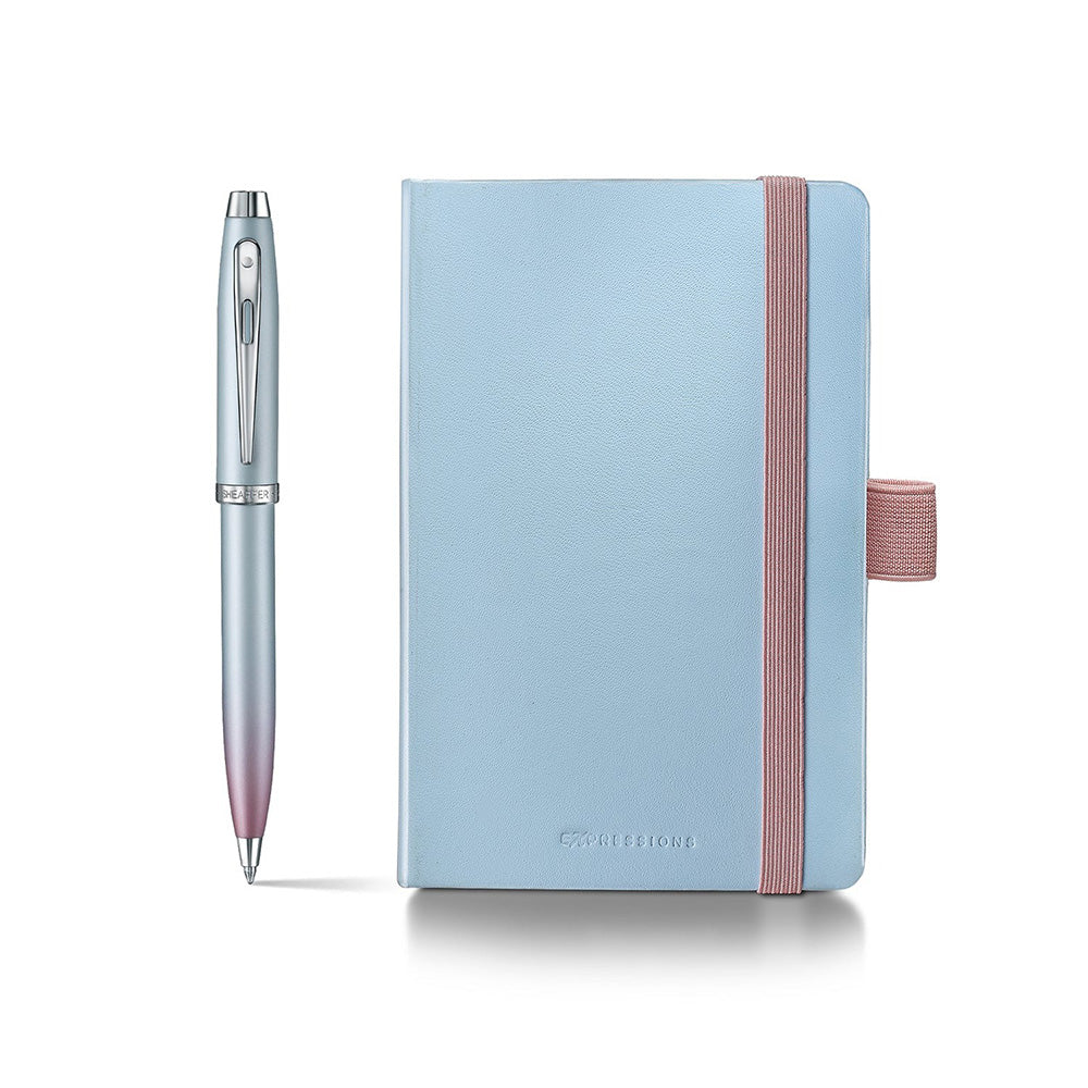Sheaffer Giftset Expressions 100 E9376 Blue and Pink Pearlised Gradient with Chrome-plated Trims Ballpoint Pen and Small Notebook