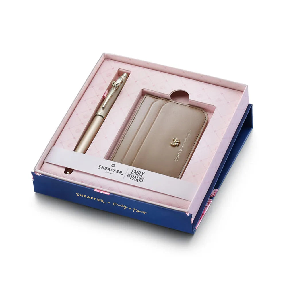 Sheaffer Giftset EIP 100 E9377 Champagne Gold with Champagne Gold Trims Ball Pen and Taupe Credit Card Holder