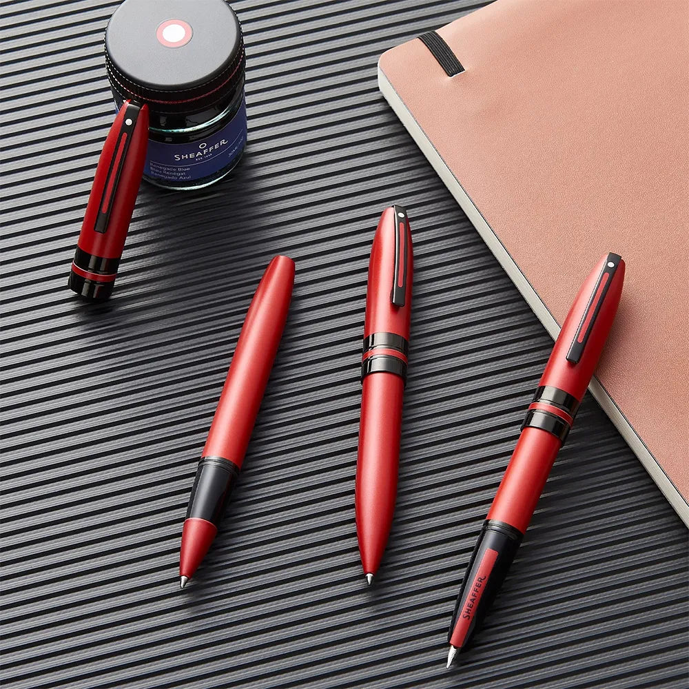 Sheaffer Icon E9111 Metallic Red Lacquer with Polished Black PVD Trim Rollerball + Rollerball Pen Set