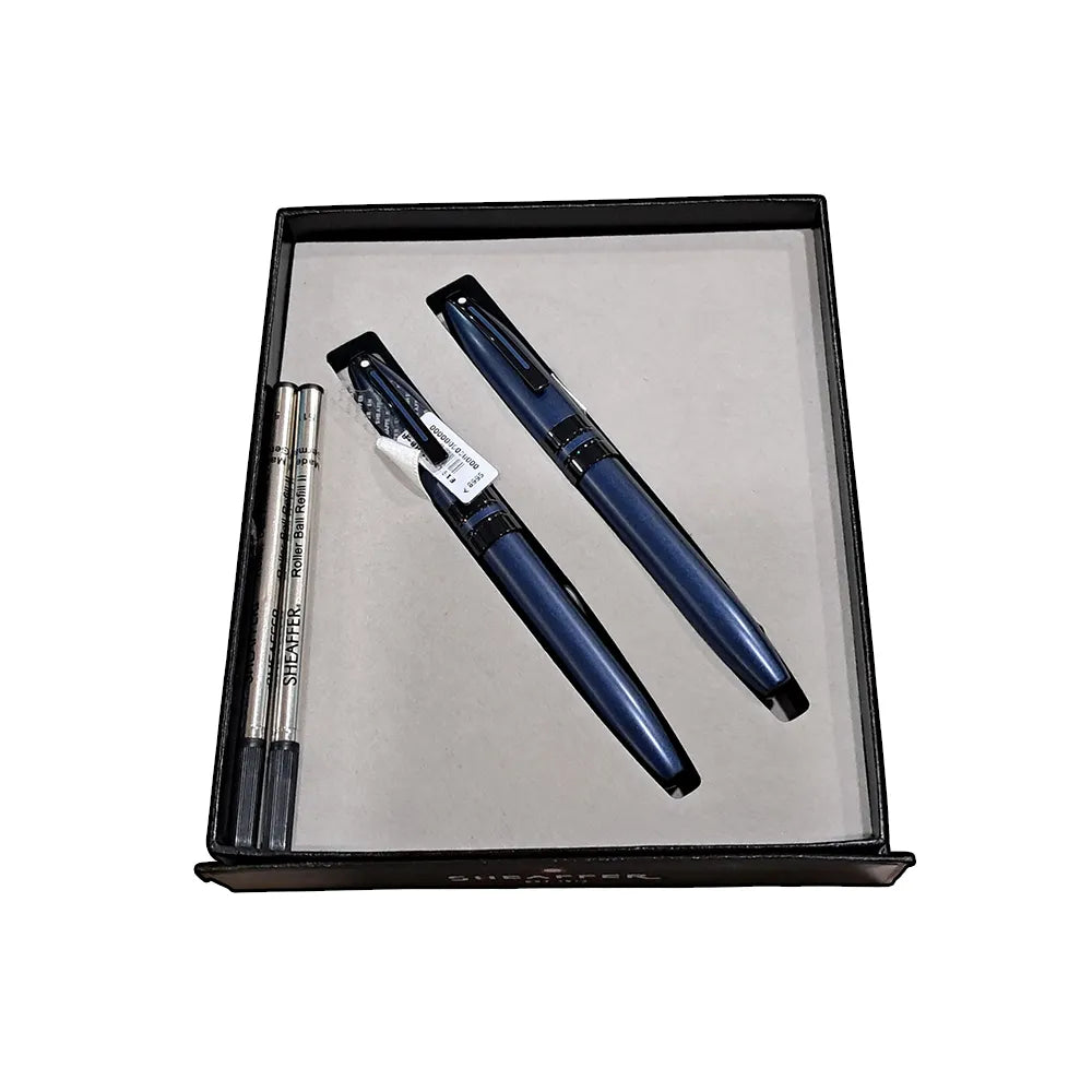 Sheaffer Icon E9110 Metallic Blue Lacquer with Polished Black PVD Trim Rollerball + Rollerball Pen Set