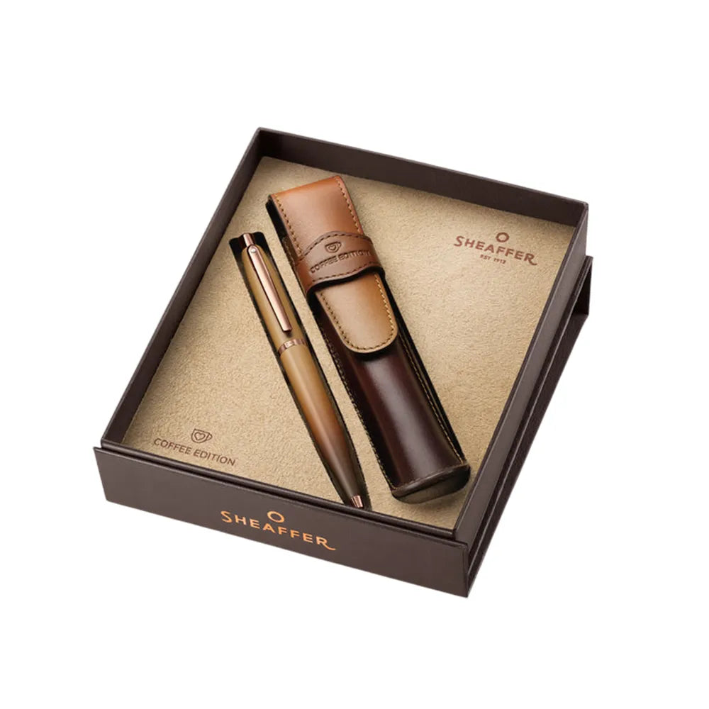 Sheaffer Giftset VFM G9428 Coffee Edition Matt Brown with Brown PVD Trims Ball Pen with Coffee Pen Pouch