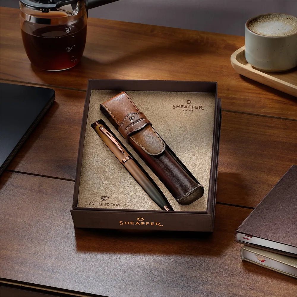 Sheaffer Giftset 100 G9374 Coffee Edition Matt Brown with Brown PVD Trims Ballpoint Pen with Coffee Pen Pouch
