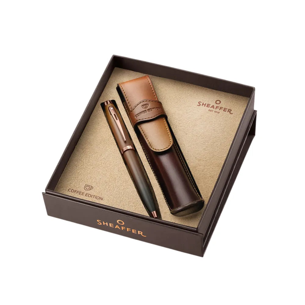 Sheaffer Giftset 100 G9374 Coffee Edition Matt Brown with Brown PVD Trims Ballpoint Pen with Coffee Pen Pouch
