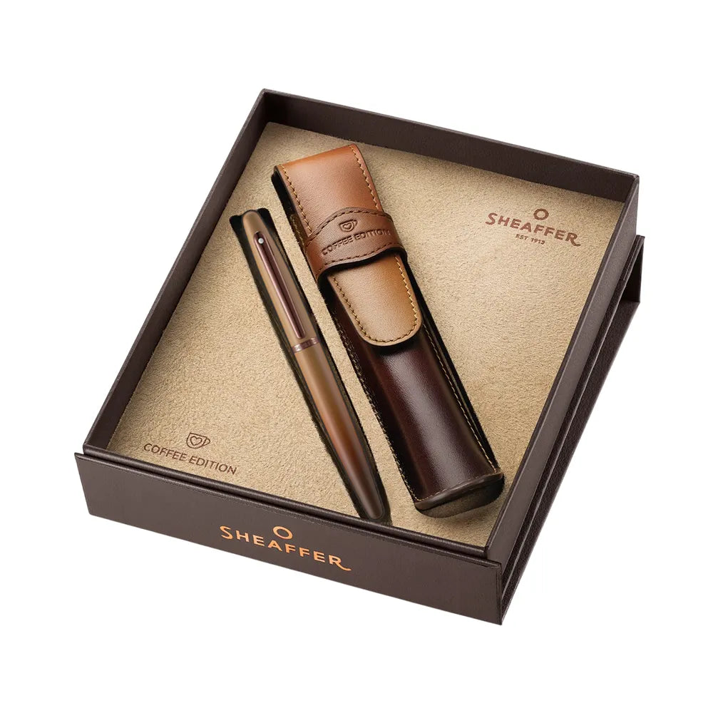 Sheaffer Giftset VFM G9428 Coffee Edition Matt Brown with Brown PVD Trims Rollerball Pen with Coffee Pen Pouch