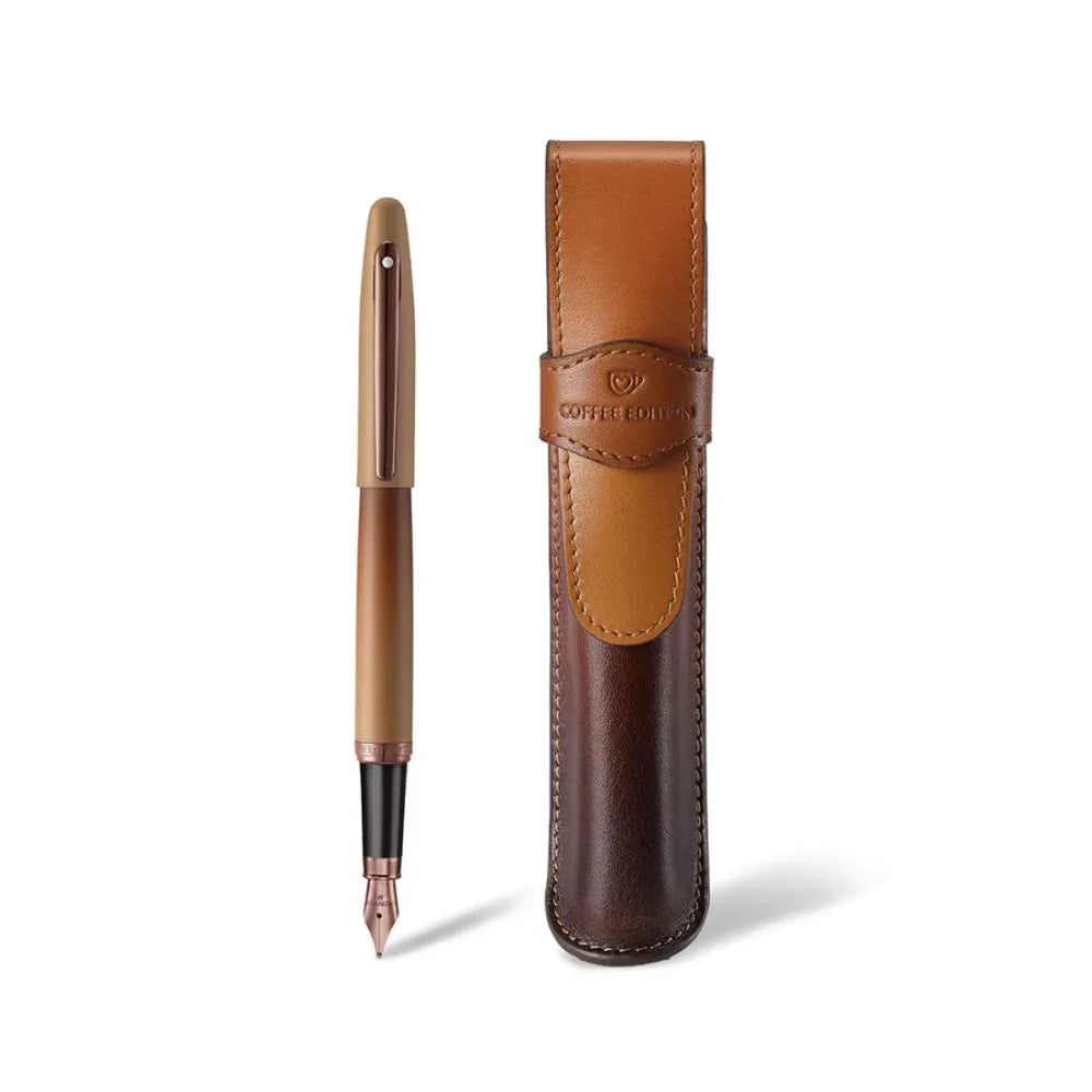 Sheaffer Giftset VFM G9428 Coffee Edition Matt Brown with Regal Brown PVD Trims Fountain Pen with Coffee Pen Pouch