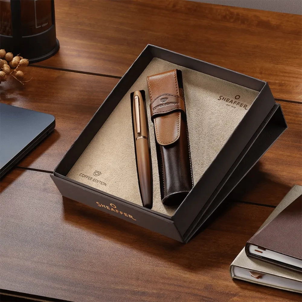 Sheaffer Giftset VFM G9428 Coffee Edition Matt Brown with Regal Brown PVD Trims Fountain Pen with Coffee Pen Pouch