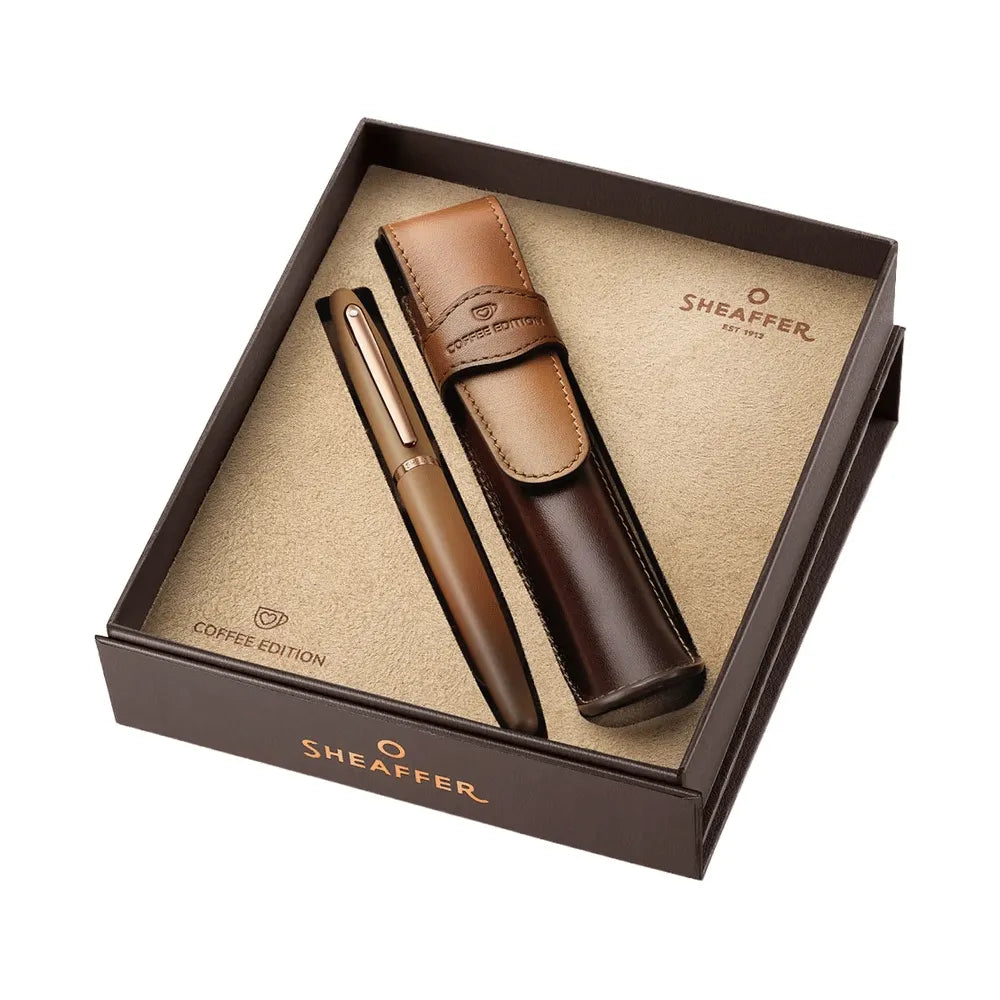 Sheaffer Giftset VFM G9428 Coffee Edition Matt Brown with Regal Brown PVD Trims Fountain Pen with Coffee Pen Pouch